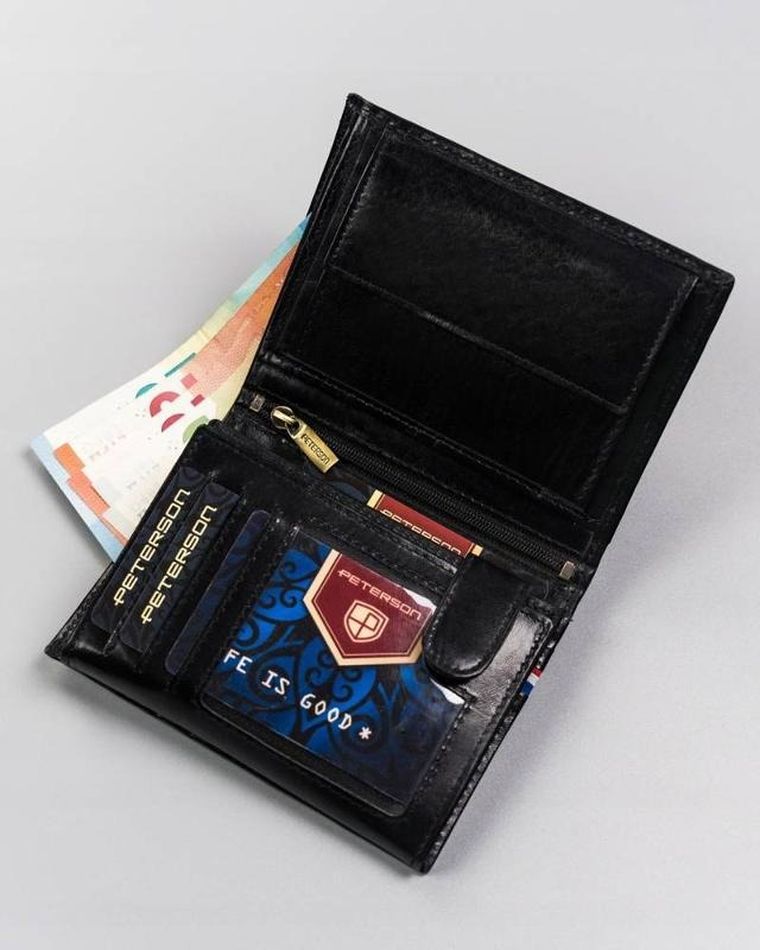 Portfel, czarny, skórzany, Peterson