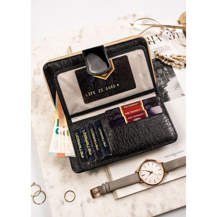 Portfel, czarny, skórzany, Peterson