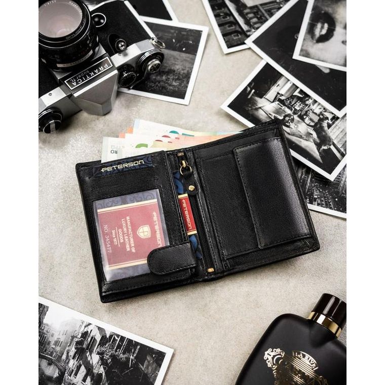 Portfel, czarny, skórzany, Peterson