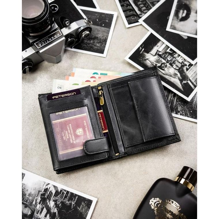 Portfel, czarny, skórzany, Peterson