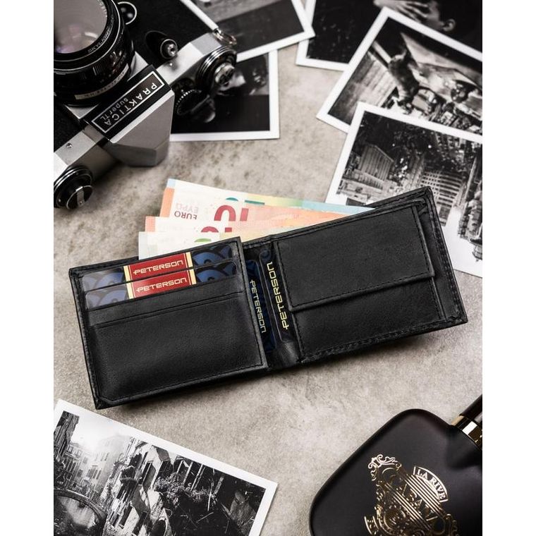 Portfel, czarny, skórzany, Peterson