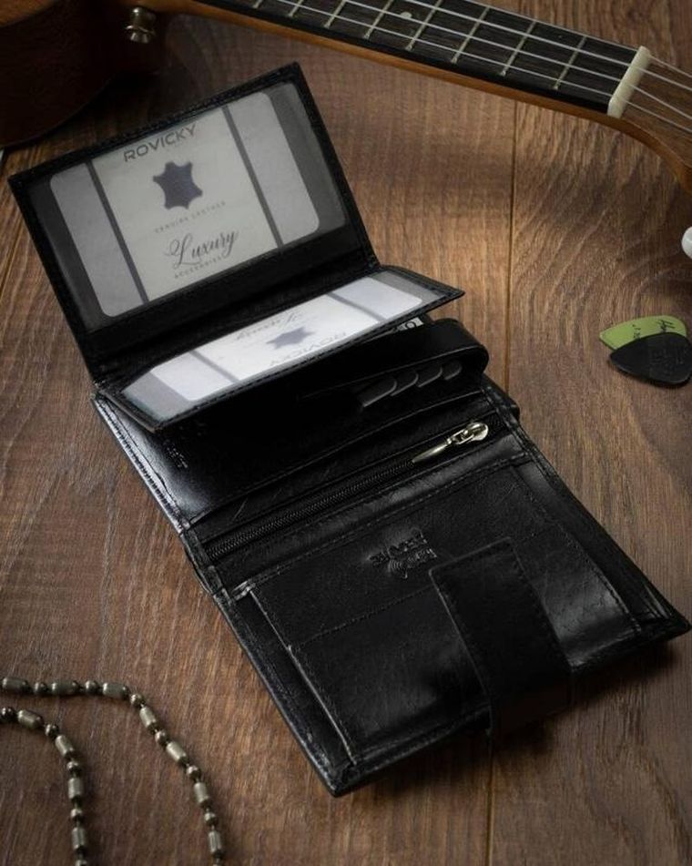 Portfel, czarny, skórzany, RFID, Cavaldi