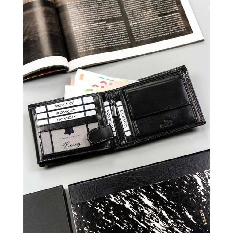 Portfel, czarny, skórzany, RFID, Loren