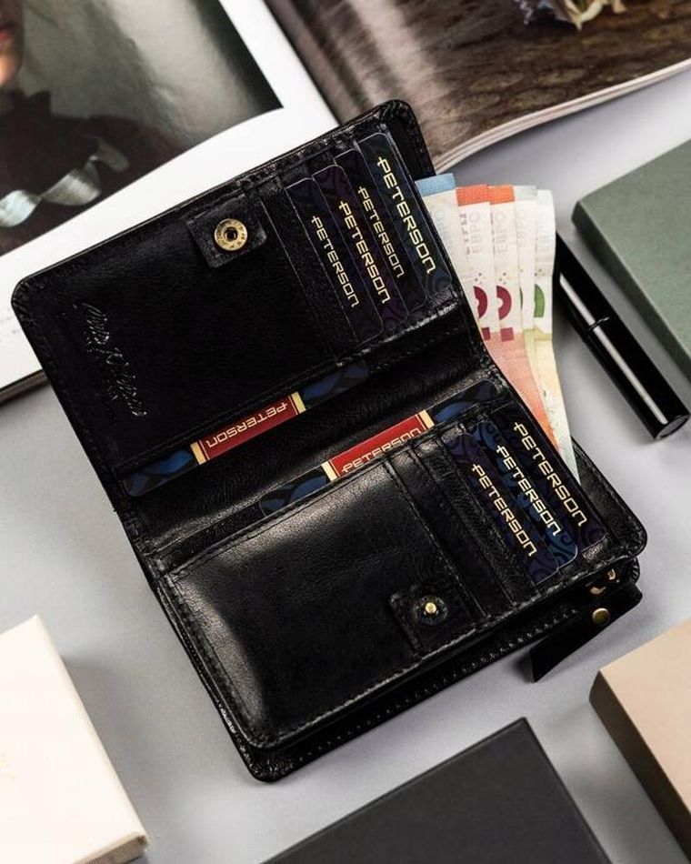 Portfel, czarny, skórzany, RFID, Peterson