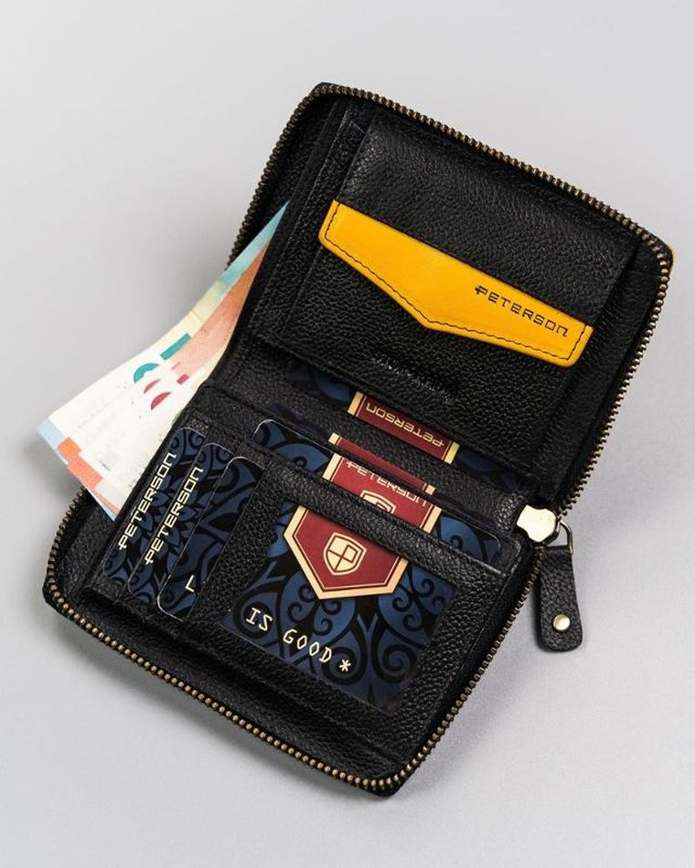 Portfel, czarny, skórzany, RFID, Peterson