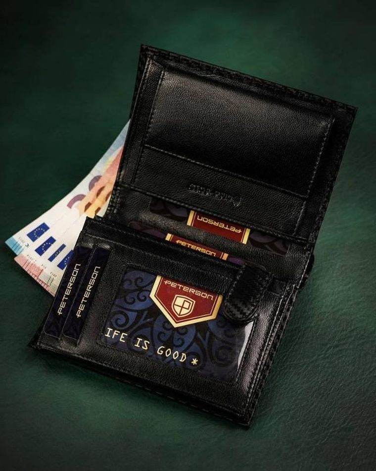Portfel, czarny, skórzany, RFID, Peterson