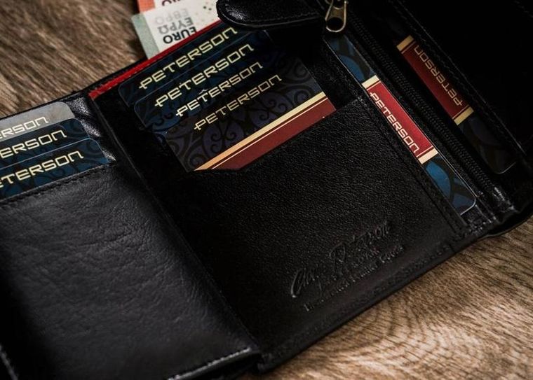 Portfel, czarny, skórzany, RFID, Peterson