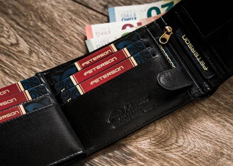 Portfel, czarny, skórzany, RFID, Peterson