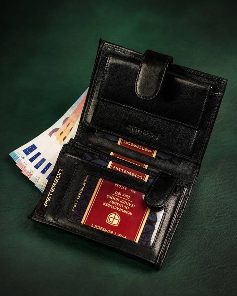 Portfel, czarny, skórzany, RFID, Peterson