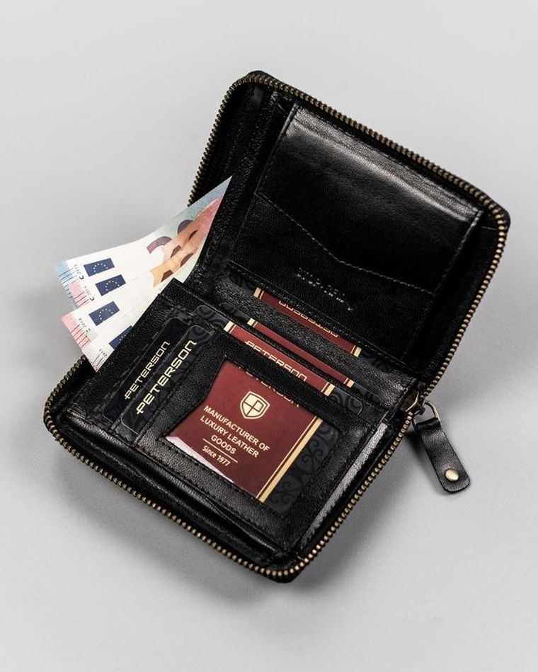 Portfel, czarny, skórzany, RFID, Peterson