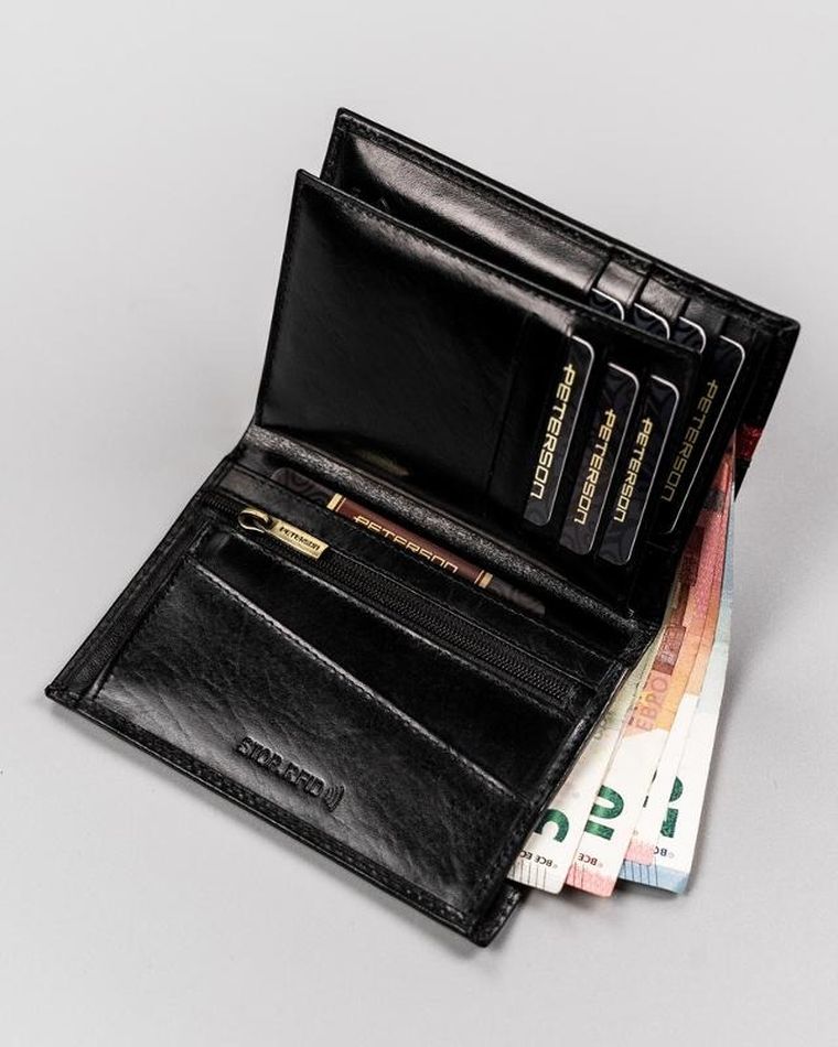 Portfel, czarny, skórzany, RFID, Peterson