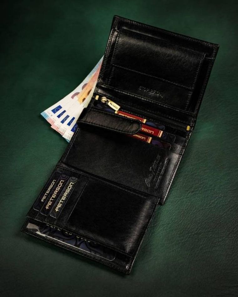 Portfel, czarny, skórzany, RFID, Peterson