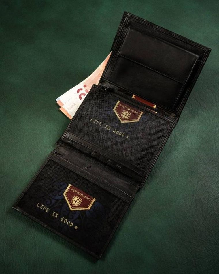 Portfel, czarny, skórzany, RFID, Peterson