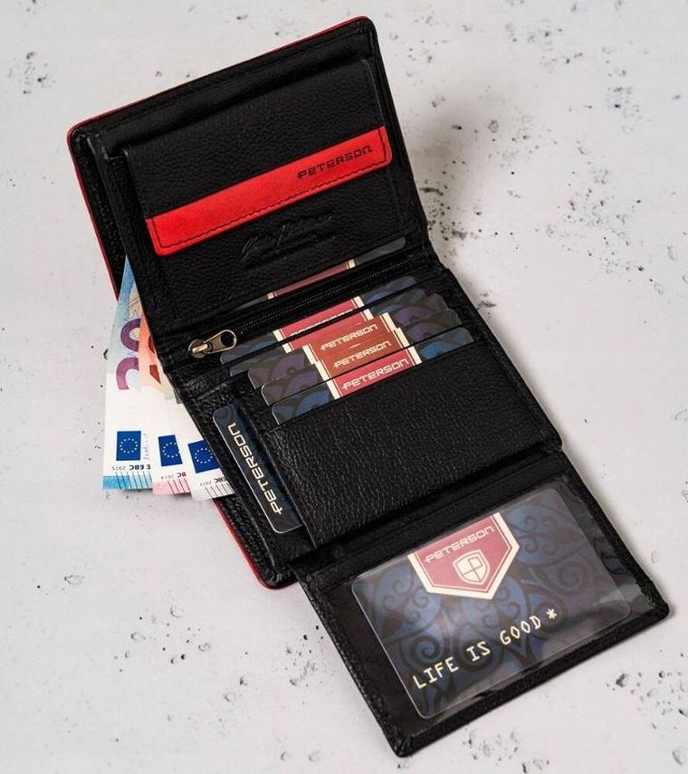 Portfel, czarny, skórzany, RFID, Peterson