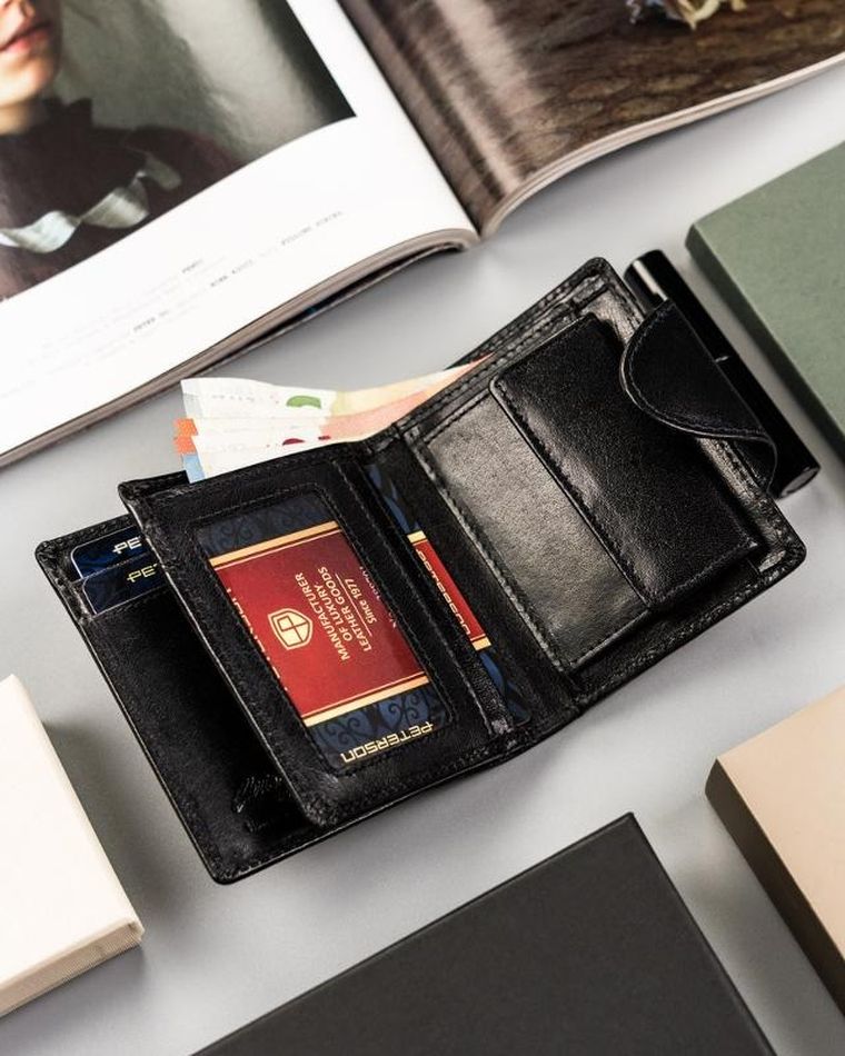 Portfel, czarny, skórzany, RFID, Peterson