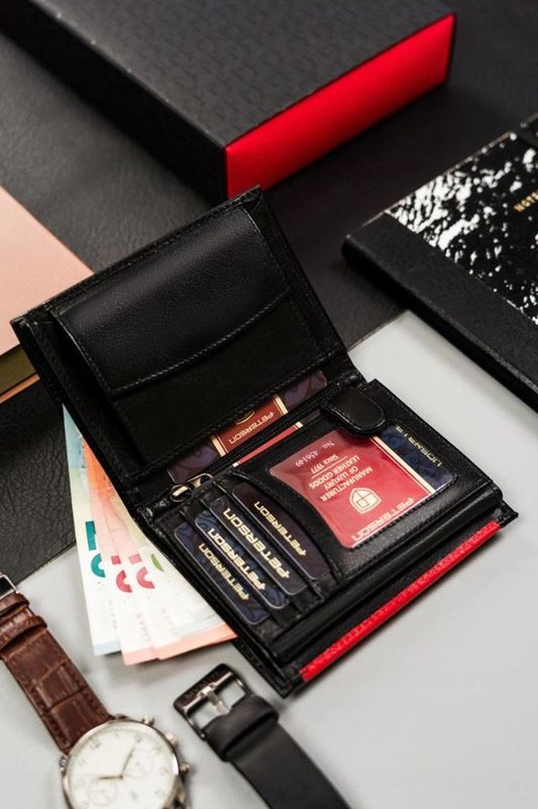 Portfel, czarny, skórzany, RFID, Peterson