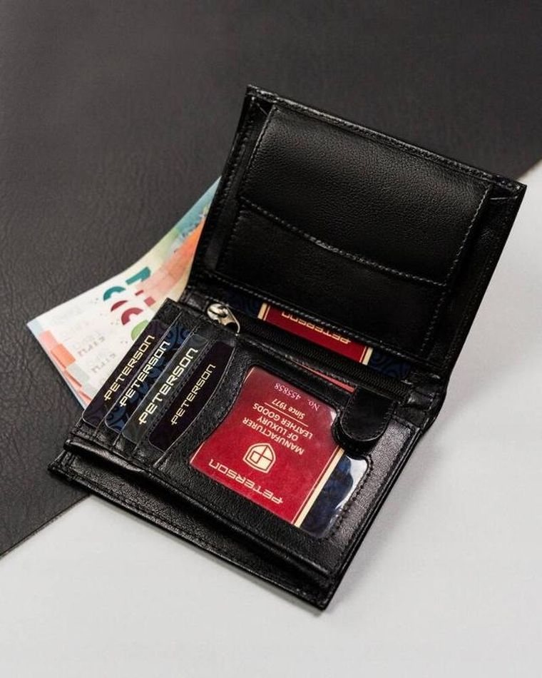 Portfel, czarny, skórzany, RFID, Peterson