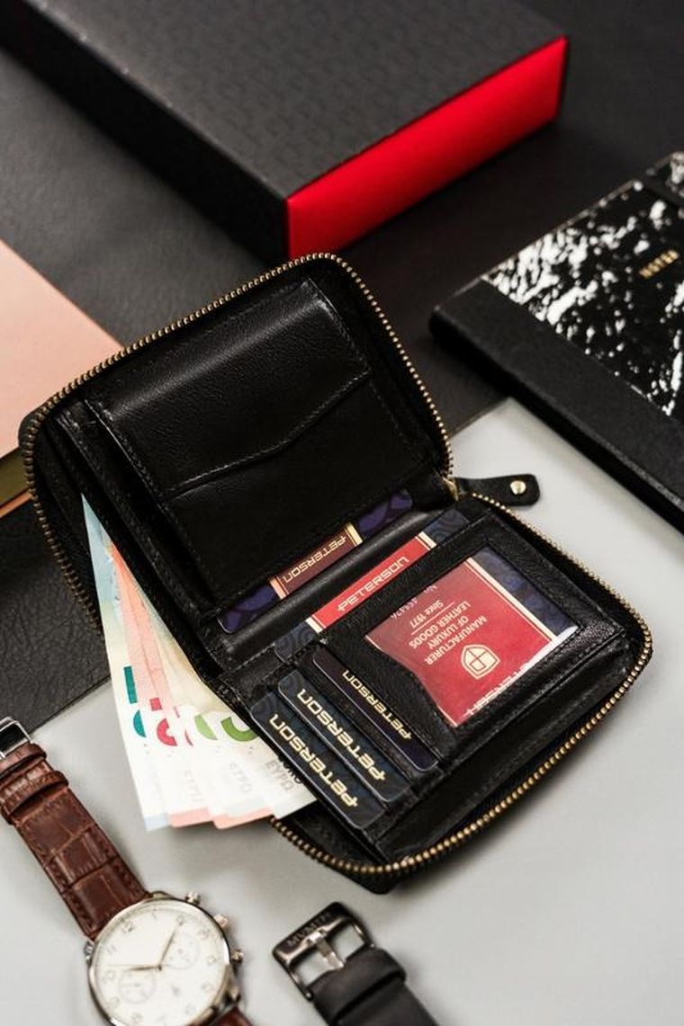 Portfel, czarny, skórzany, RFID, Peterson