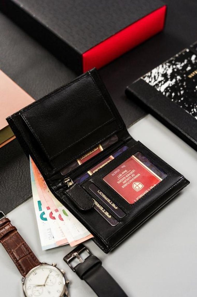 Portfel, czarny, skórzany, RFID, Peterson