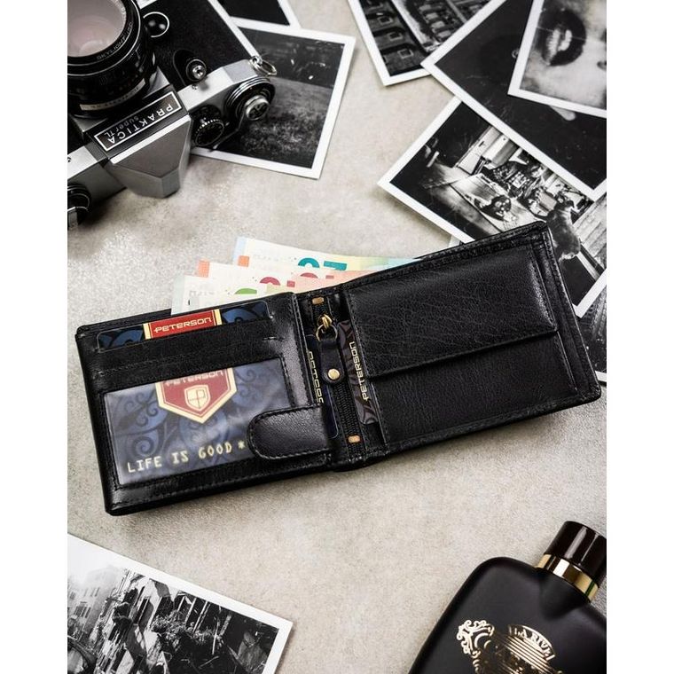 Portfel, czarny, skórzany, RFID, Peterson