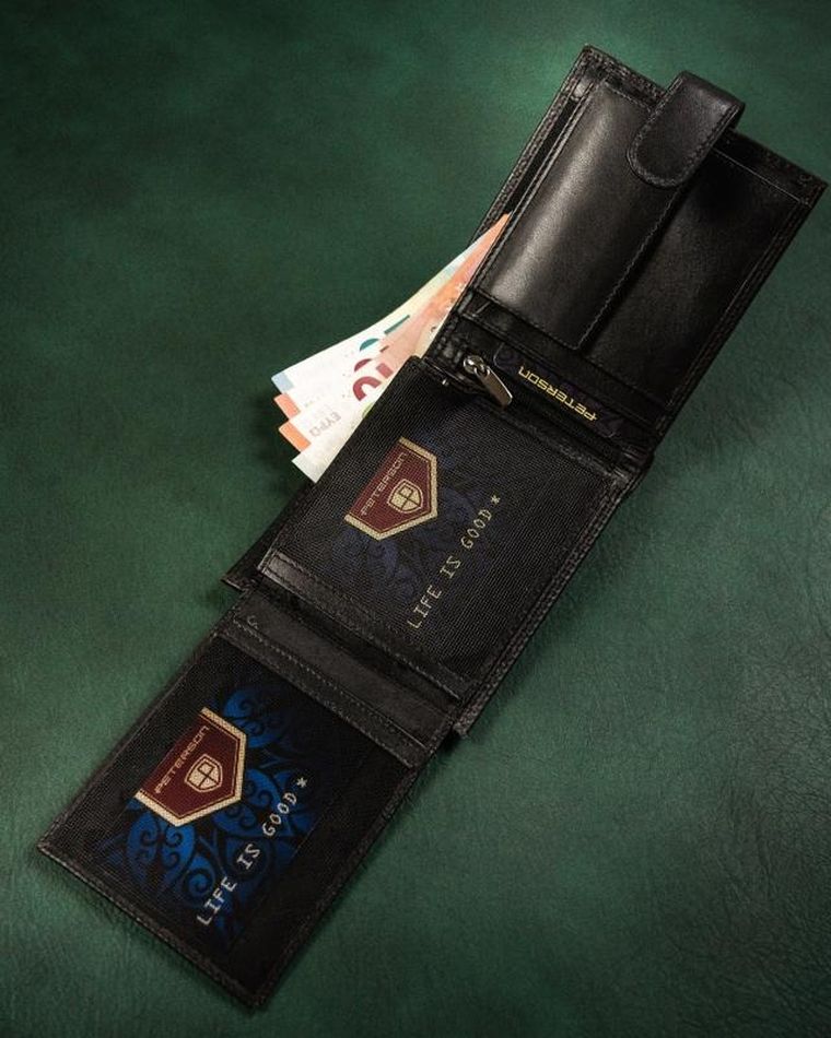Portfel, czarny, skórzany, RFID Protect, Peterson