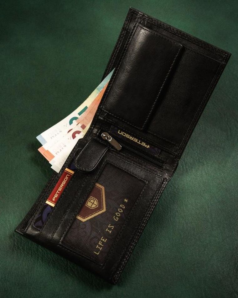 Portfel, czarny, skórzany, RFID Protect, Peterson