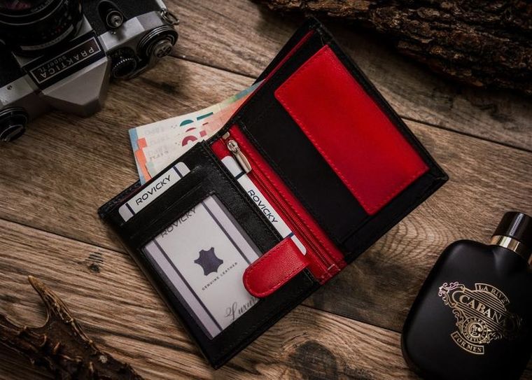 Portfel, czarny, skórzany, RFID, Rovicky