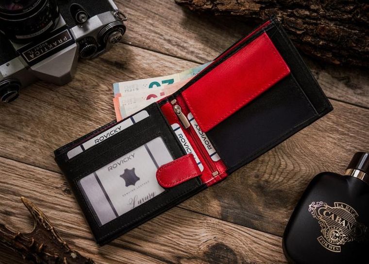 Portfel, czarny, skórzany, RFID, Rovicky