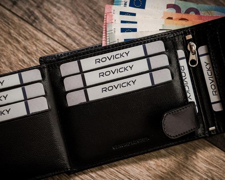 Portfel, czarny, skórzany, RFID, Rovicky