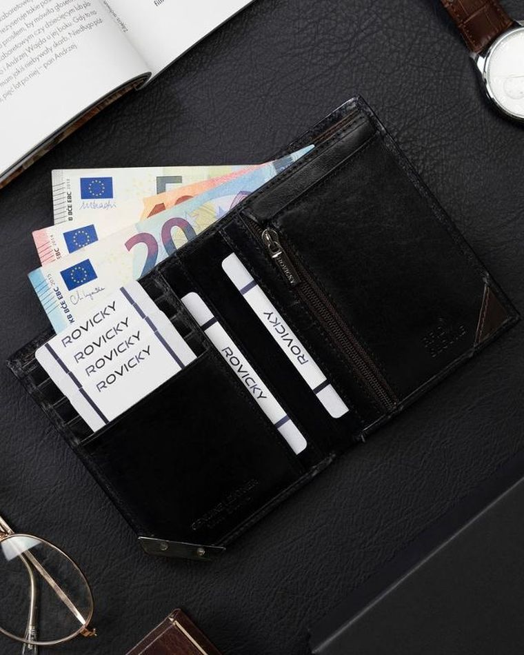 Portfel, czarny, skórzany, RFID, Rovicky