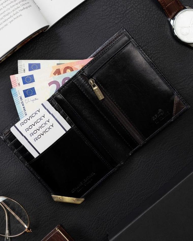 Portfel, czarny, skórzany, RFID, Rovicky