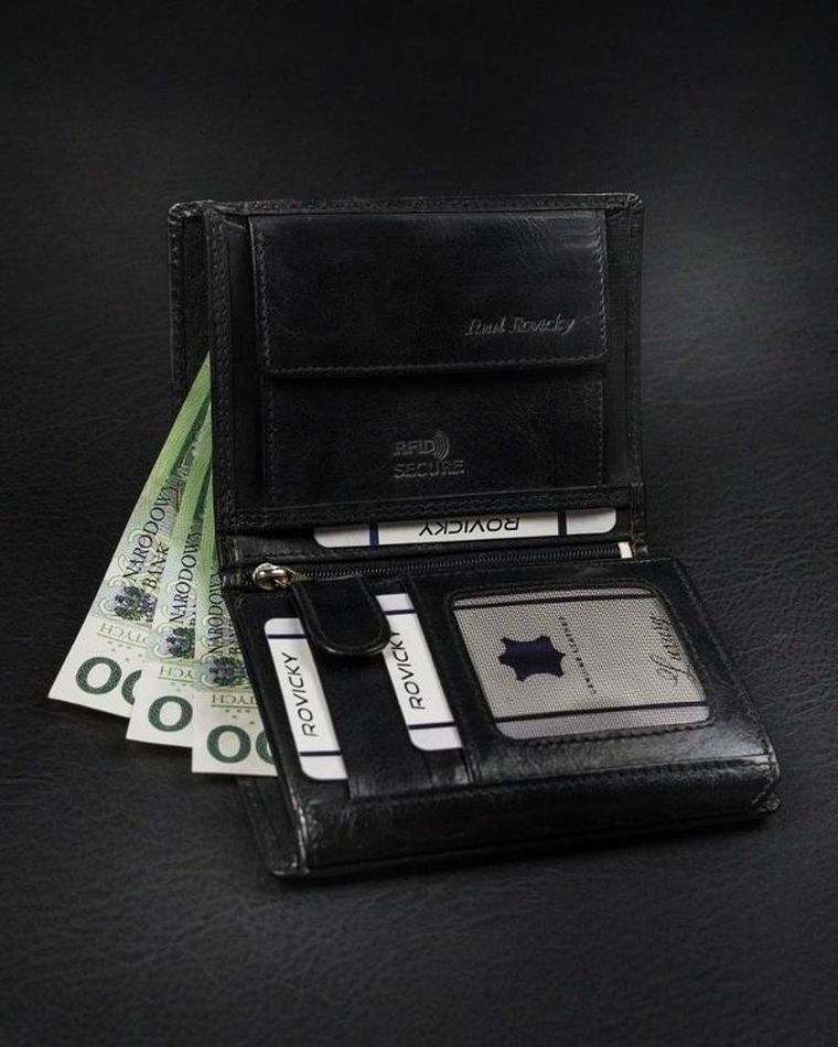 Portfel, czarny, skórzany, RFID, Rovicky