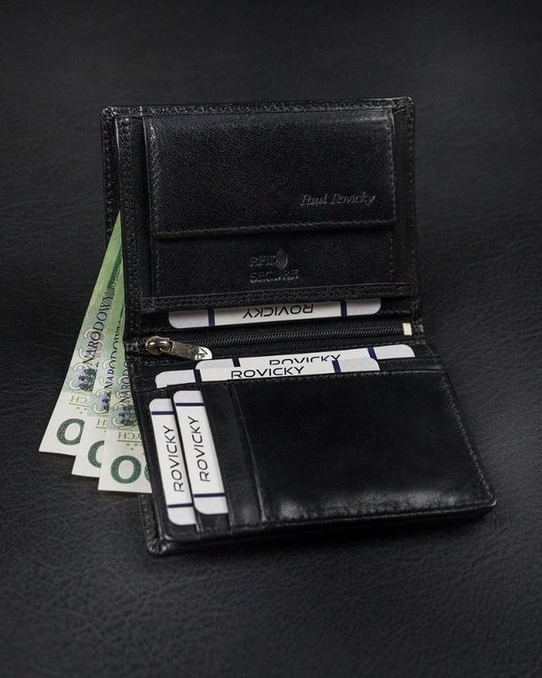 Portfel, czarny, skórzany, RFID, Rovicky