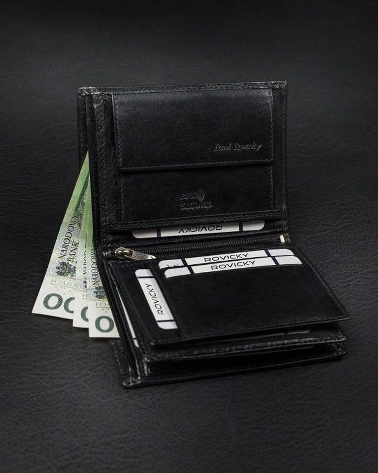 Portfel, czarny, skórzany, RFID, Rovicky