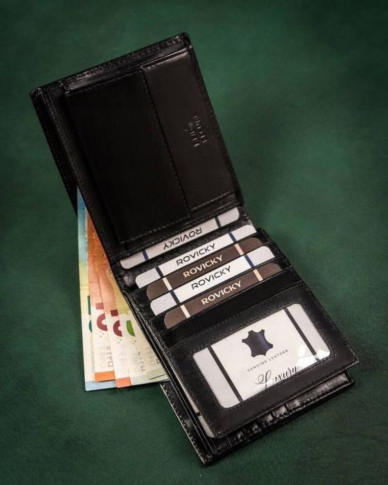 Portfel, czarny, skórzany, RFID, Rovicky