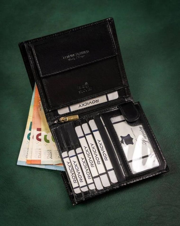 Portfel, czarny, skórzany, RFID, Rovicky