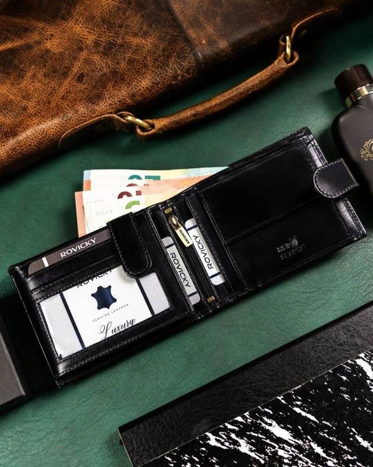 Portfel, czarny, skórzany, RFID, Rovicky