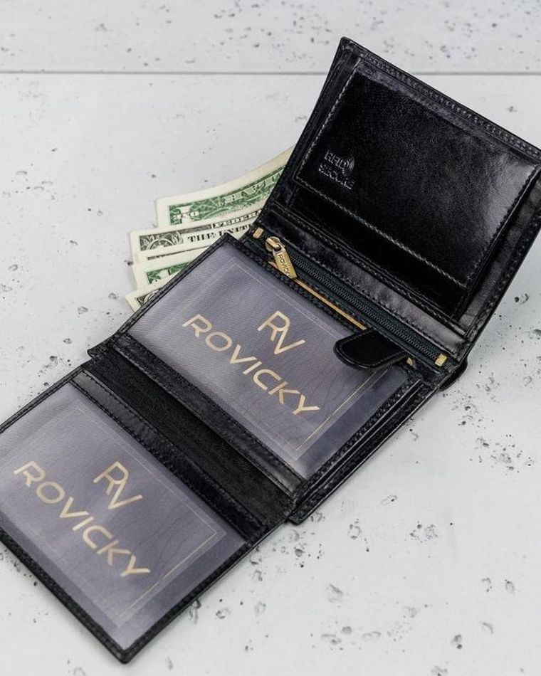Portfel, czarny, skórzany, RFID, Rovicky
