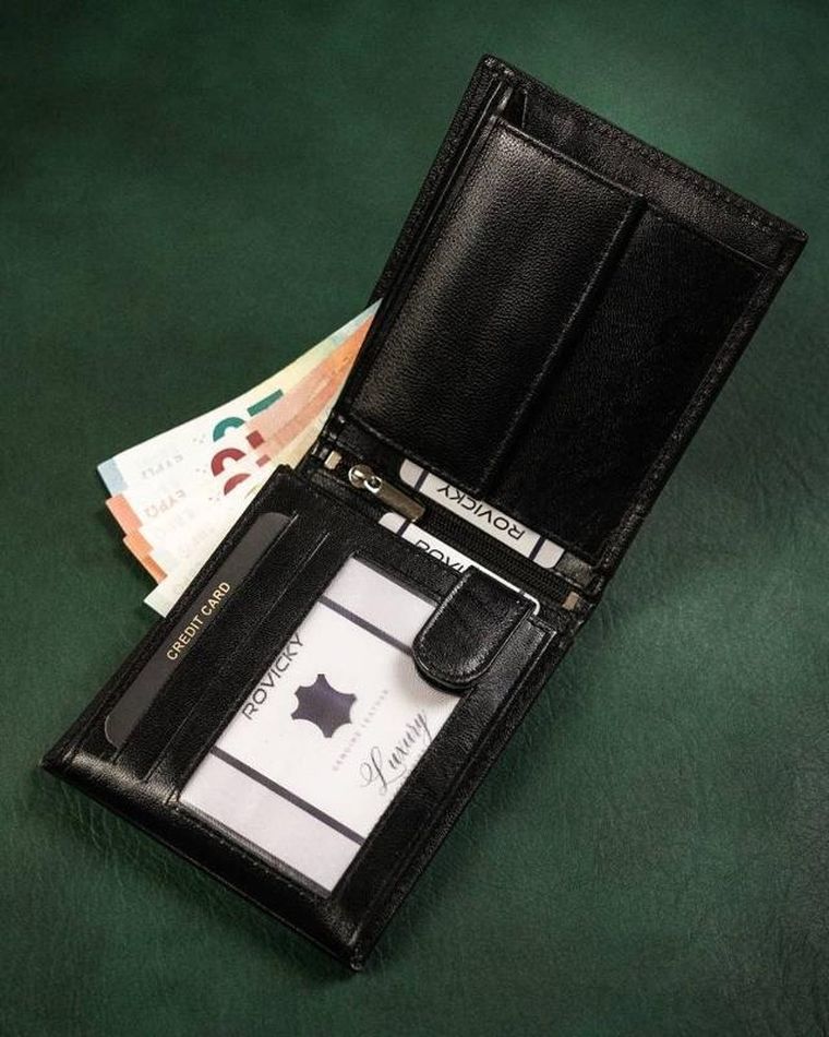 Portfel, czarny, skórzany, RFID, Rovicky