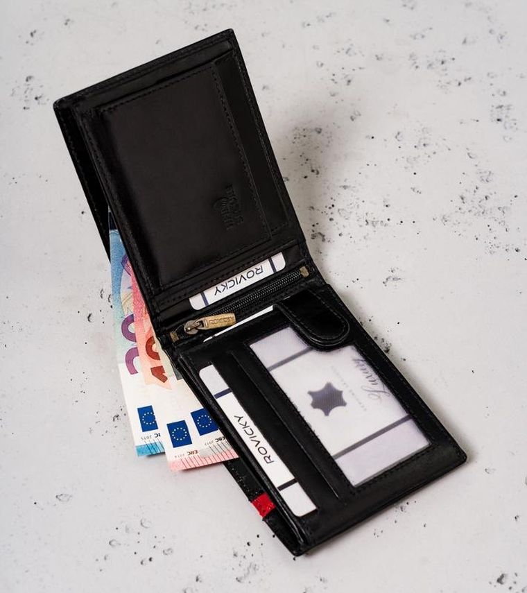 Portfel, czarny, skórzany, RFID, Rovicky