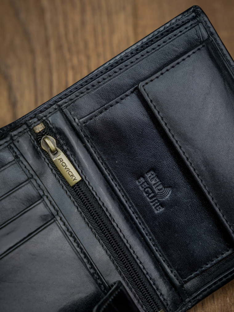 Portfel, czarny, skórzany, RFID, Rovicky
