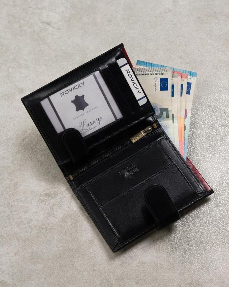 Portfel, czarny, skórzany, RFID, Rovicky