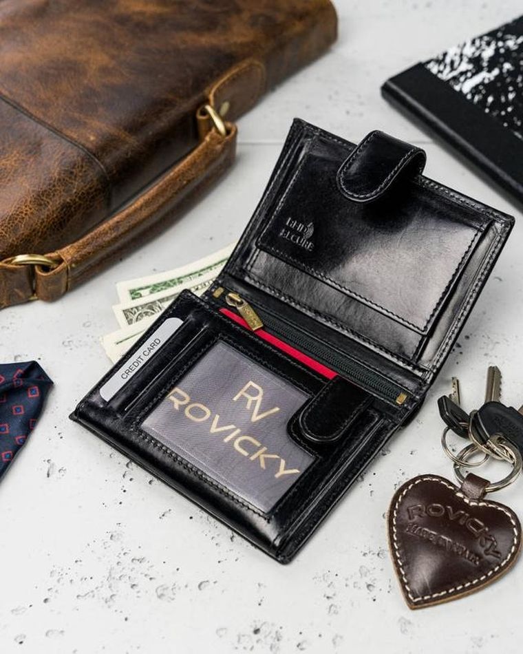 Portfel, czarny, skórzany, RFID, Rovicky