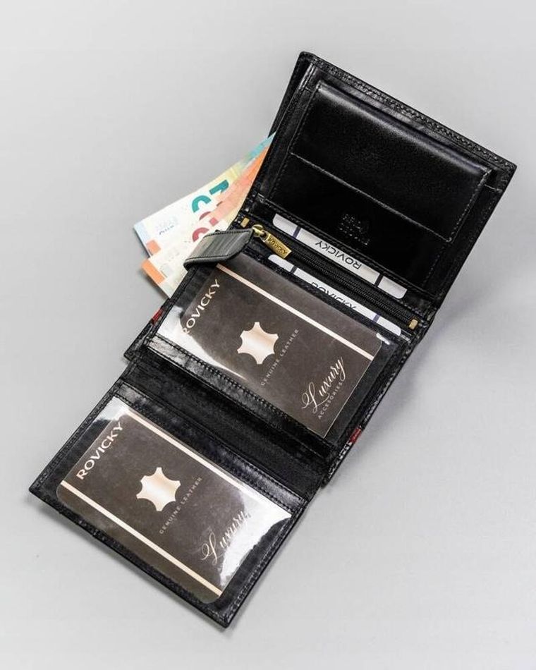 Portfel, czarny, skórzany, RFID, Rovicky