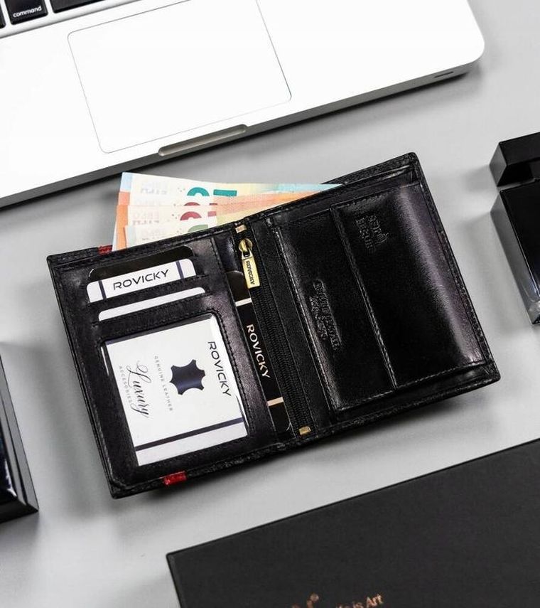 Portfel, czarny, skórzany, RFID, Rovicky