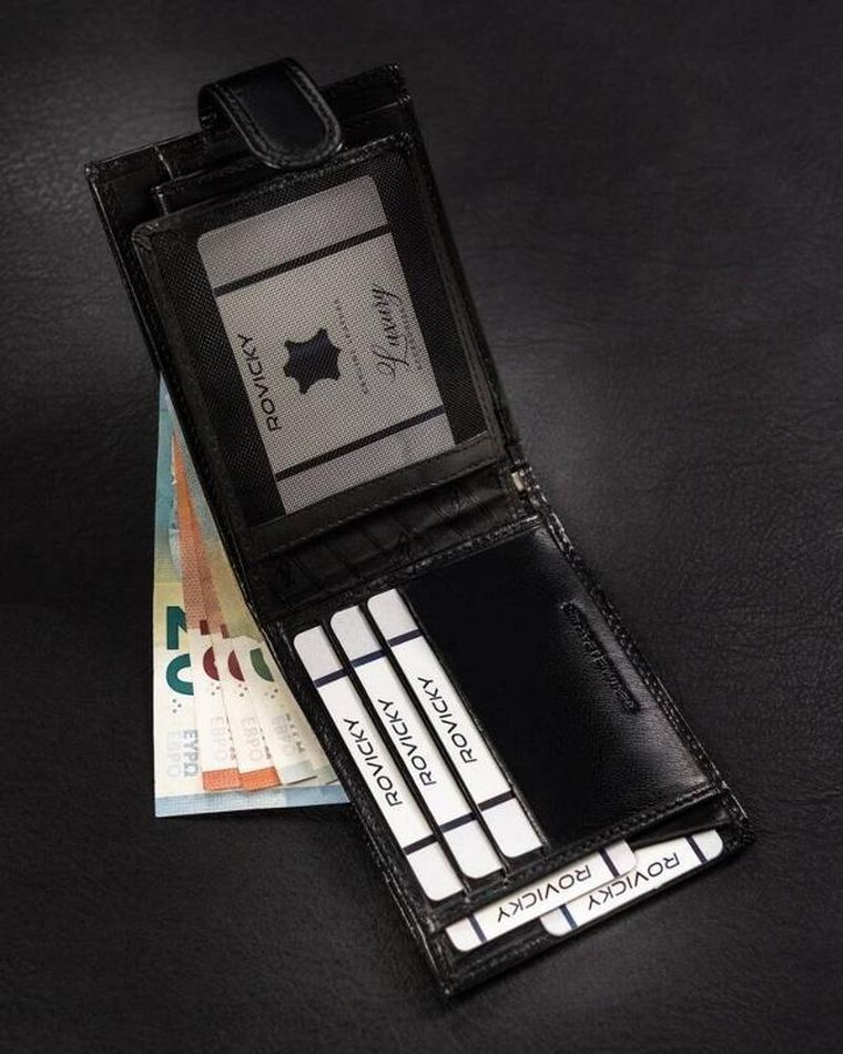 Portfel, czarny, skórzany, RFID, Rovicky