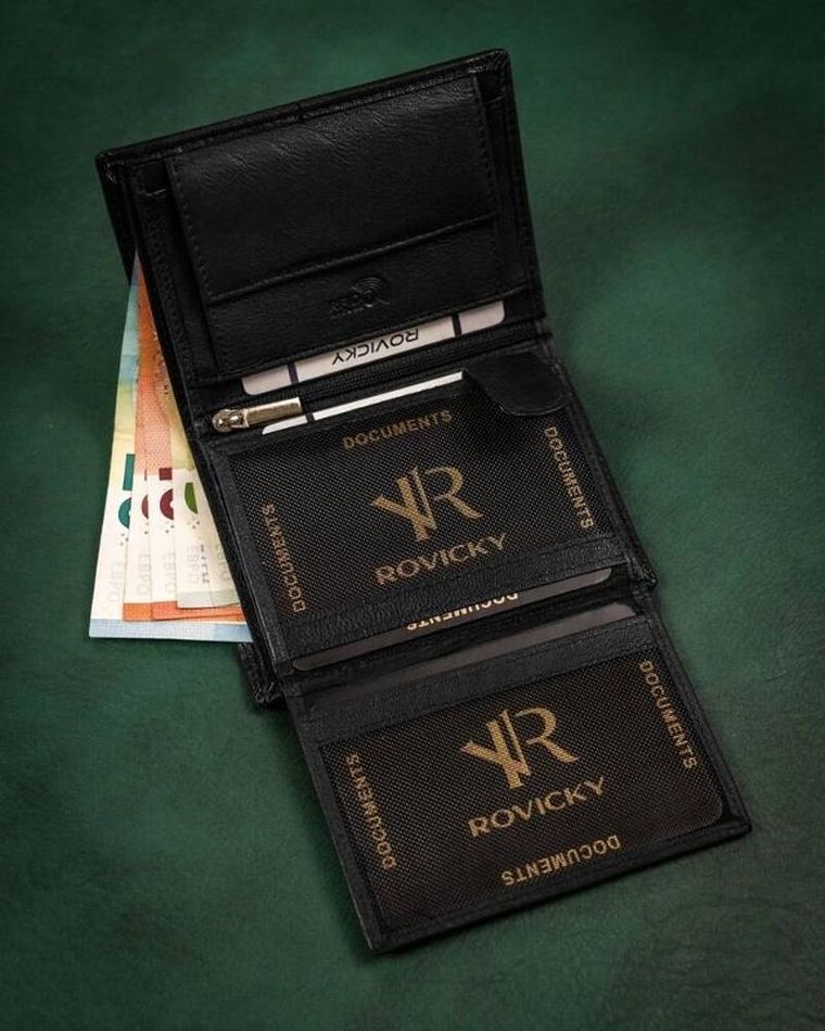 Portfel, czarny, skórzany, RFID, Rovicky