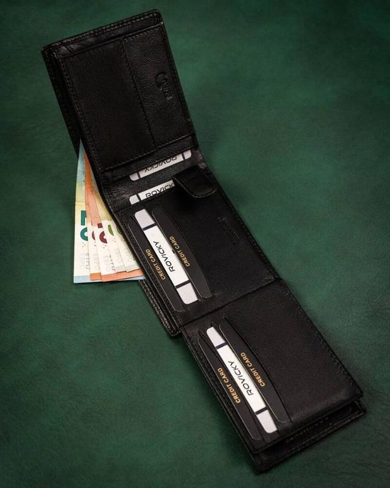 Portfel, czarny, skórzany, RFID, Rovicky