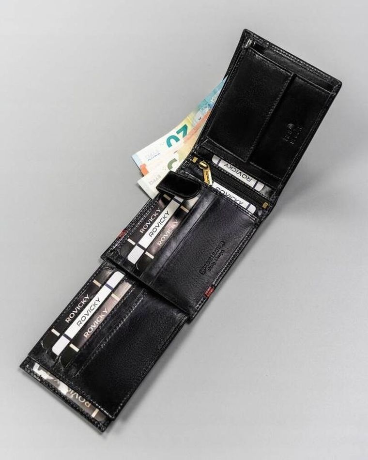 Portfel, czarny, skórzany, RFID, Rovicky