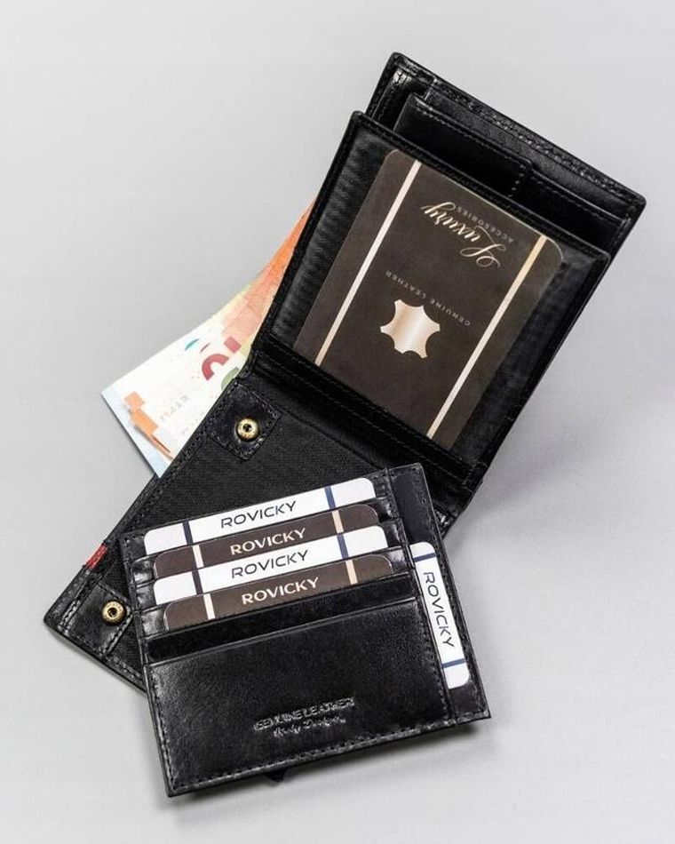 Portfel, czarny, skórzany, RFID, Rovicky